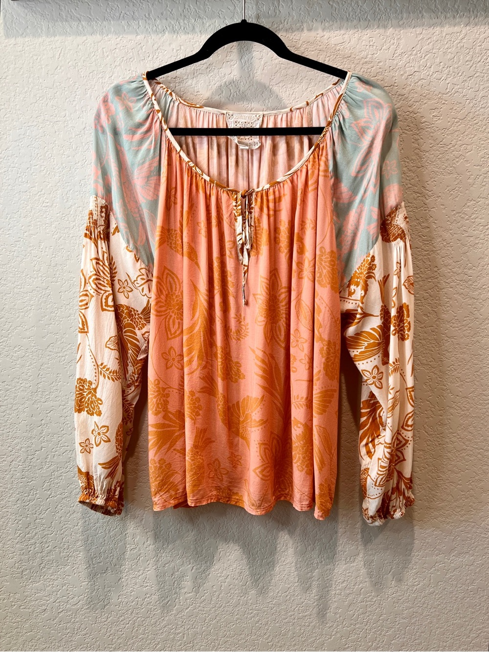 Johnny Was Waimea Mixed Floral Patchwork Peasant Top Pink & Orange Size XL - Picture 3 of 16